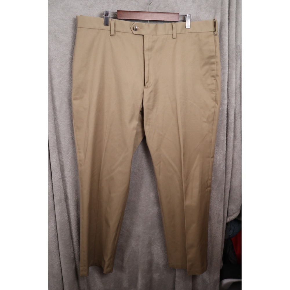 Perry Ellis Portfolio Mens Khaki Dress Pants 40x30 Tan Stretch Flat Front SA3446